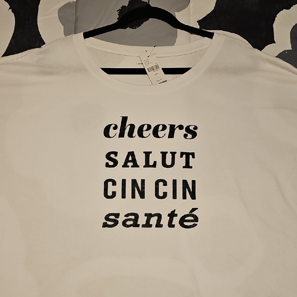 White Graphic Tee with Cheers Print